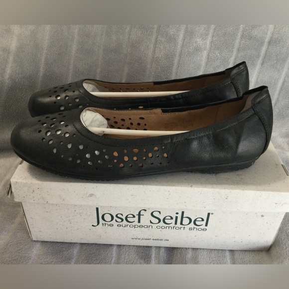Josef Seibel Pippa 29 Black Nesty Oil Leather Ballet Flats EU 41 US 10 to 10.5 - Picture 6 of 13